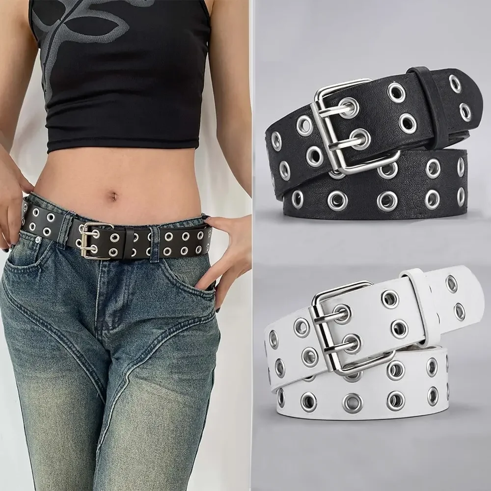 Punk Gothic Black PU Leather Rivet Waist Belt For Women Adjustable Y2K Street Decor For Jeans Daily Rave Festival Club Outfit