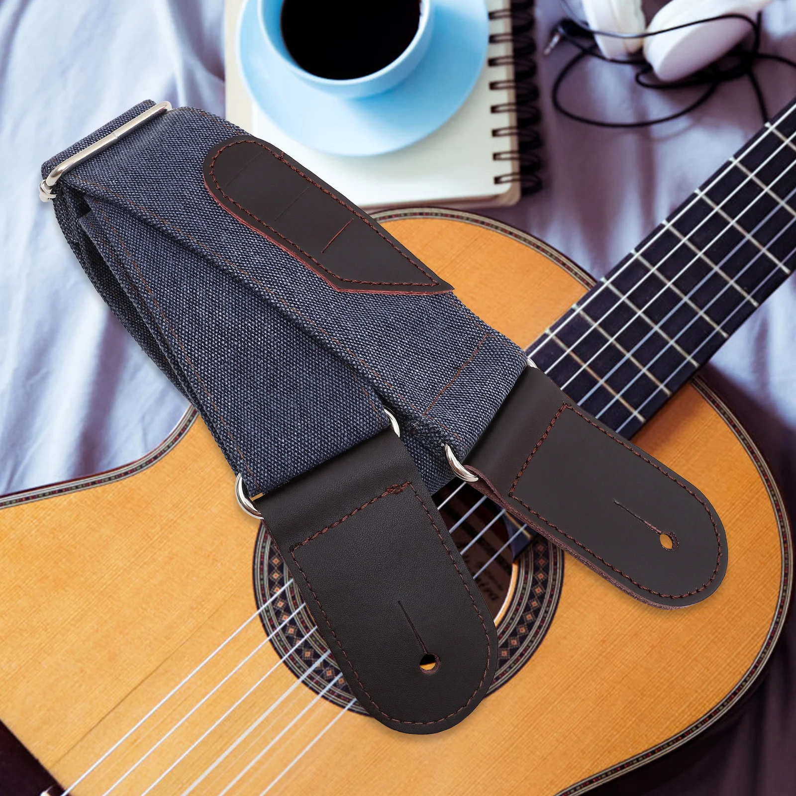 

Bass Guitar Strap Adjustable Denim Replacement Sling Comfortable Shoulder Belt for Electric Guitar Practice