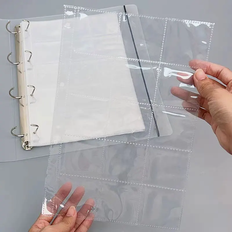 A4 4Holes PVC 15 Pocket Lacquer Coin Collection Loose Leaf Storage Bag Transparent Storage Tool Plastic Holder Storage Binding