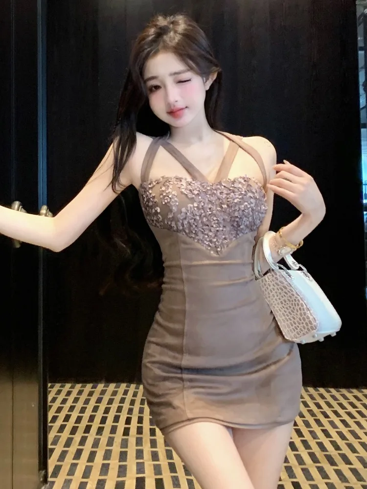 

Retro Spicy Girl Hollow out Design Sleeveless Tube Skirt Sexy Shoulder Bared Slimming Base Layer Dress Korean Style High Wais...