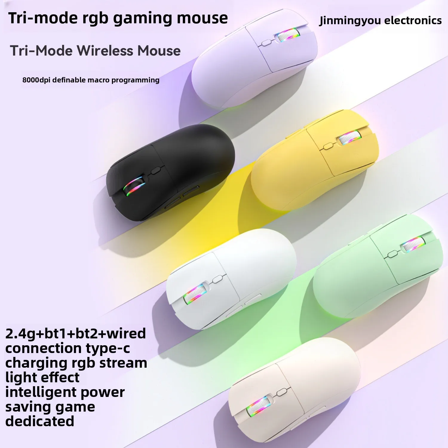 Tri-Mode Bluetooth Wireless Gaming Mouse - RGB Multi-Color Backlight, Macro Programmable, Lightweight for E-Sports