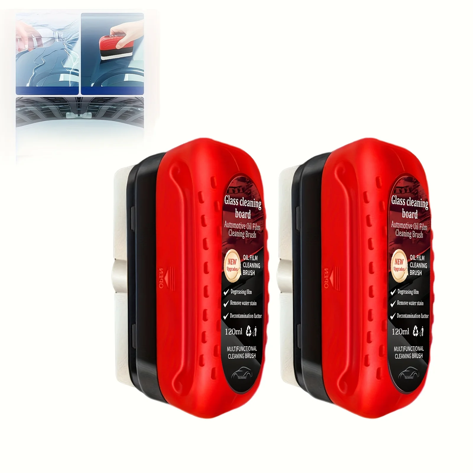 

2 шт., прочная щетка для чистки масляной пленки для автомобильного стекла — подходит для переднего лобового стекла и боковых окон, длительная защита.