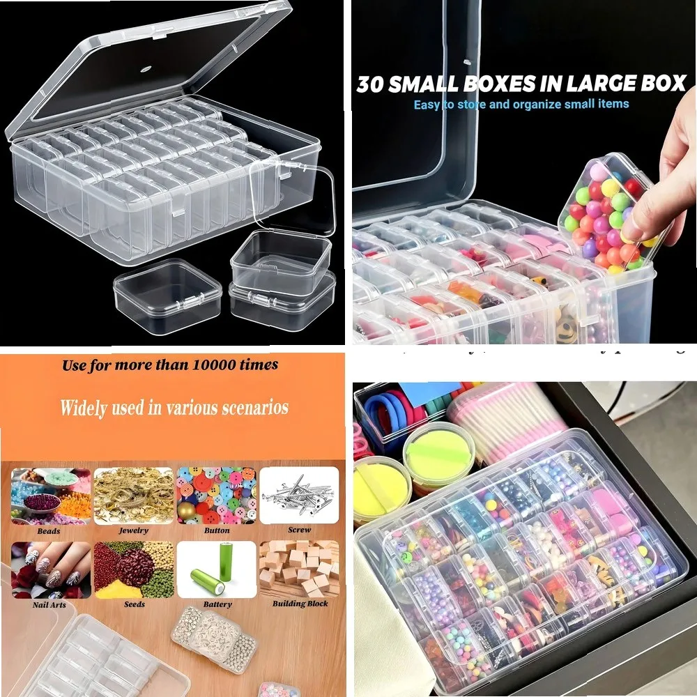 

30pcs Clear Plastic Storage Boxes with Lids, Mini Small Grid Organizer for Jewelry, Beads & Miscellaneous Items, Stackable
