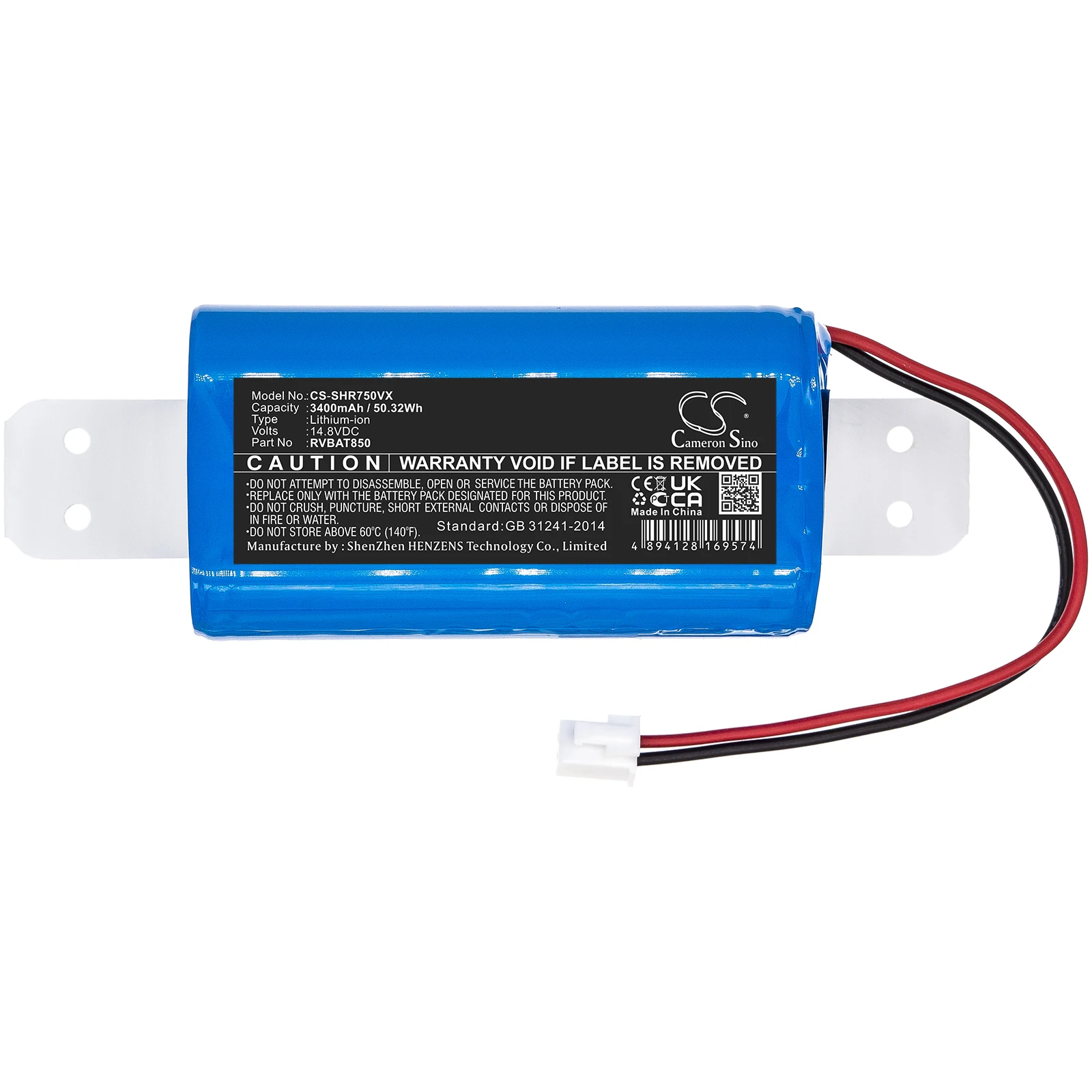 Li-ion Vacuum Battery for Shark, 14.8V, 3400mAh, Compatible Models:  AI Robot PRO RV2001WD, AV1010AE, AV1102A1US, AV1102ARUS