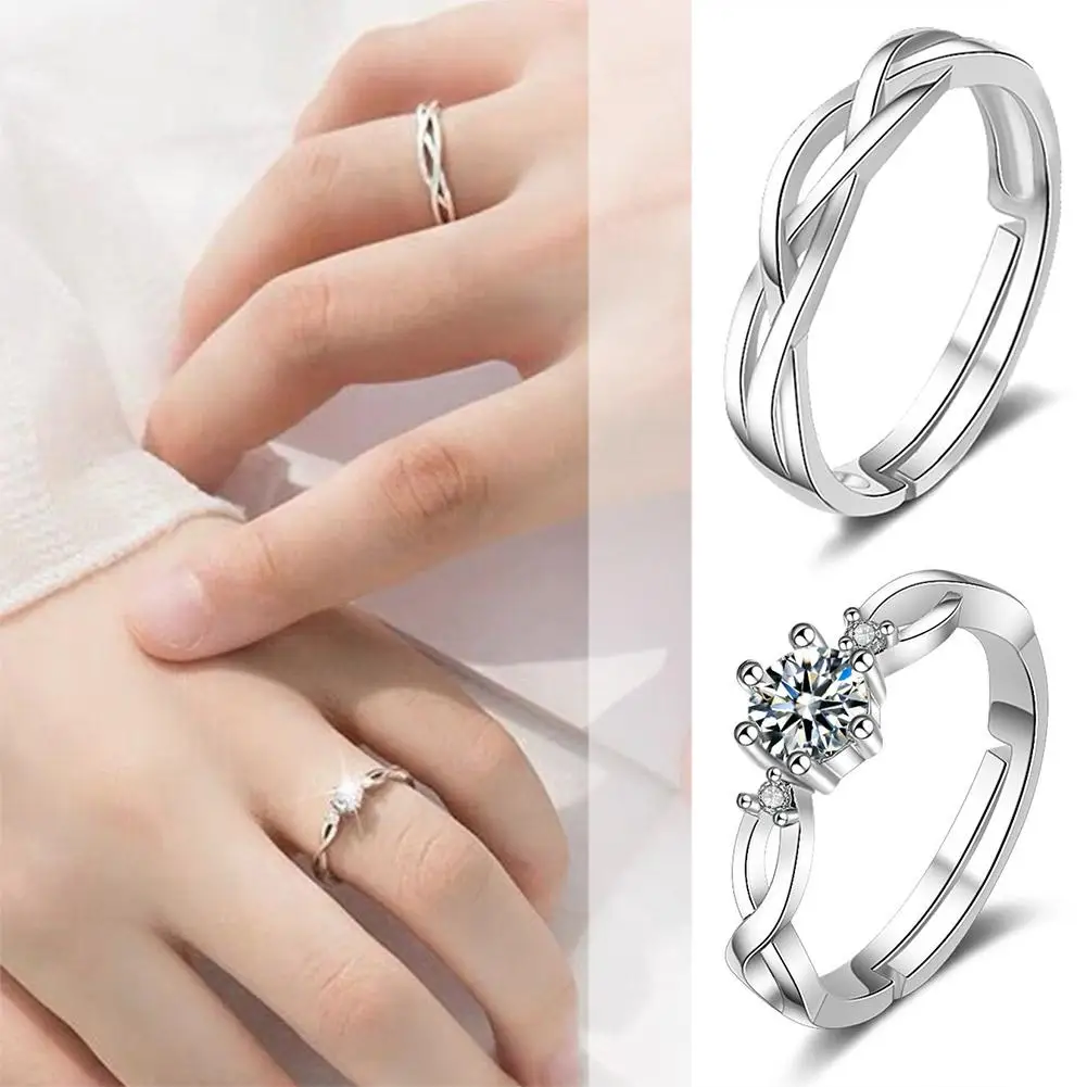 Fashion Silver Color Couple Rings Korean Simple Personality Romantic Pair Rings For Men And Women Adjustable Opening Gift