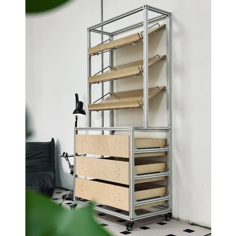 

Storage inclined plate rack Floor-to-ceiling multi-layer household display Display storage with drawer display