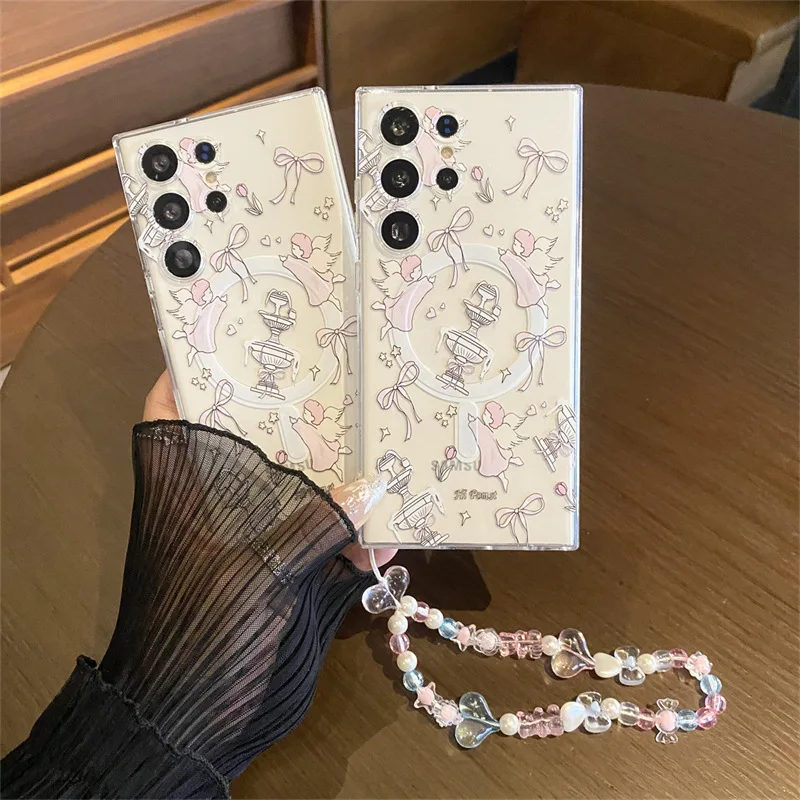 Funda transparente Magsafe con dibujos animados para Samsung Galaxy, carcasa protectora para Samsung Galaxy S20, S21, S22, S23 Ultra, S20 + S21 + S22 + S23 Plus