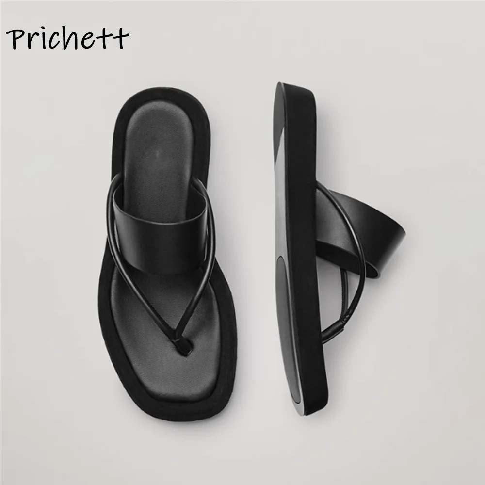 Flip Flops Thick Soled Slippers Straight Strap Solid Round Toe Leisure Shoes Summer All Match Concise Fashion Roman Shoes