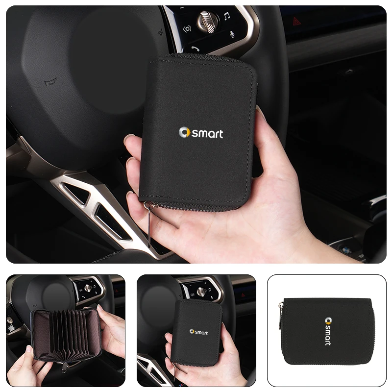 Car Logo Card Holder Wallet Coin Purse For Smart Fortwo 451 450 453 Forfour EQ Cabrio Crossblade ROADSTER Coupe