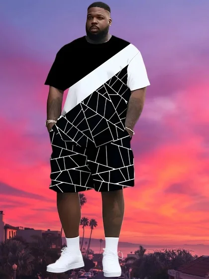 

2025 Latest Hot T-shirt Set 3D Vacation Style Trendy Various Elements Fashionable Street Men's Set Summer Top Shorts Breathable