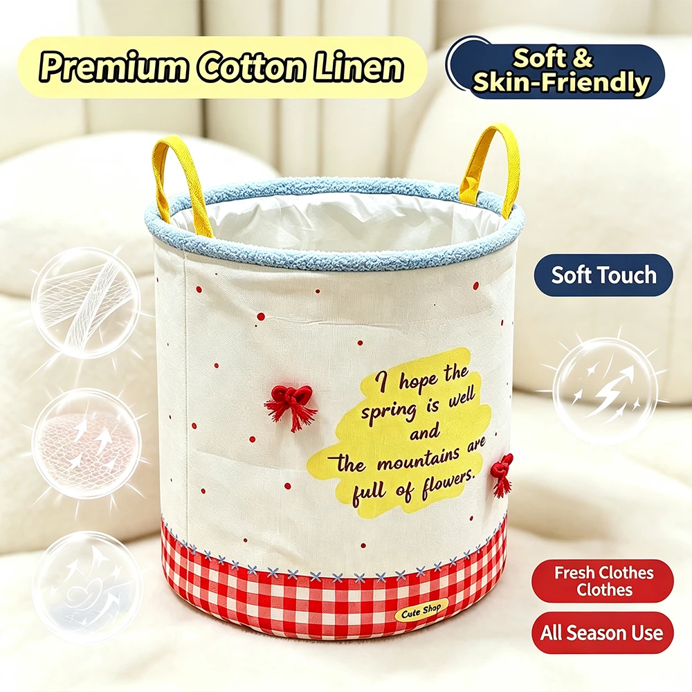 Laundry Basket Foldable Large Capacity Dirty Clothes Storage Bin with Reinforced Handles, Checkered  Print Home Toy Organizer