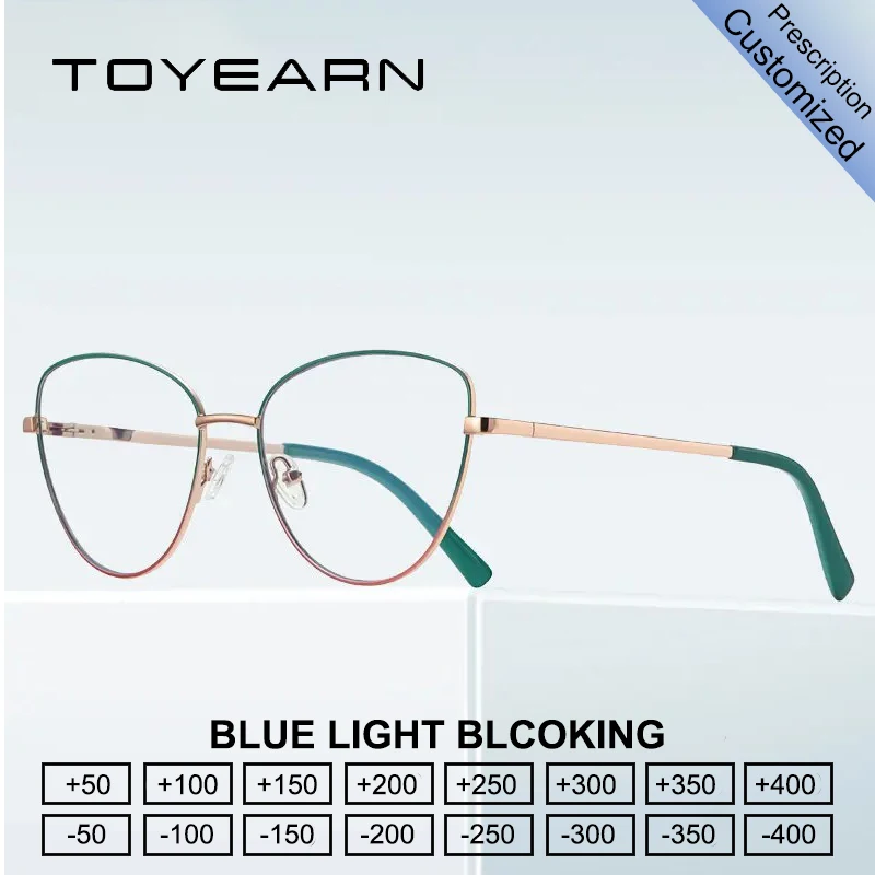 

TOYEARN Customized Prescription Myopia Hyperopia Blue Light Blocking Reading Glasses Women Cat Eye Optical Eyeglasses Frame