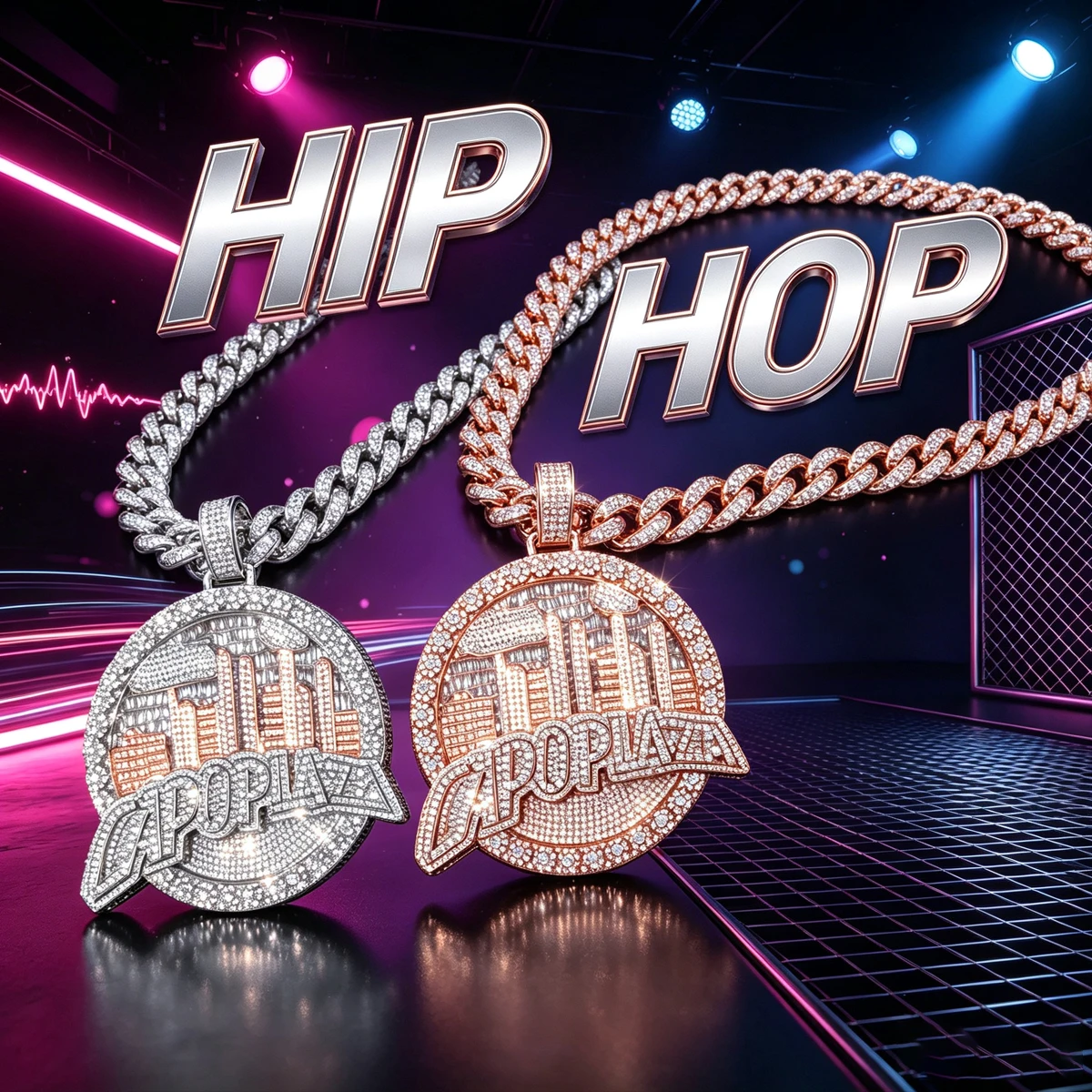 Hip Hop Pendant City Skyline Design 3D Medallion Necklace Charm Fine Jewelry For Men Women Rap Music Party Club Perfect Gift