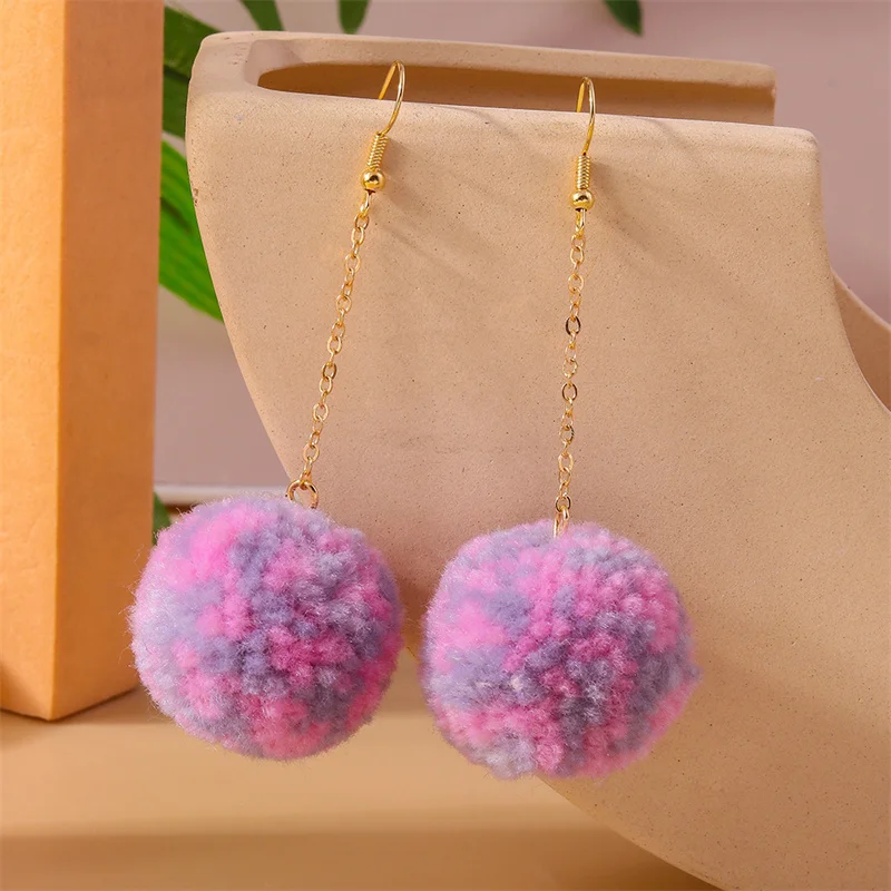 Aihua Bunte Flauschige Fell-Pompon-Ohrringe Weiche Kunstfell-Kaninchenball-Ohrringe für Frauen Kinder Schmuck Geschenke – Detail 15