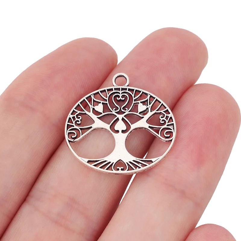 

20 x Tibetan Silver Double Sided Hollow Life Tree Round Charms Pendants for DIY Jewelry Making Findings Accessories 24x23mm