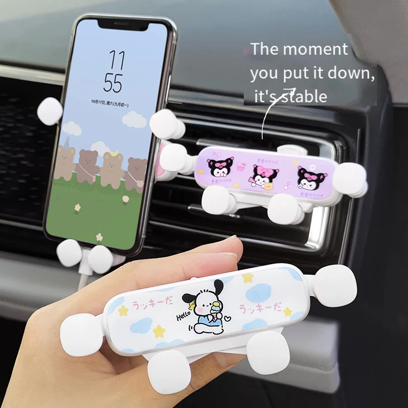 Cartoon Sanrios Car Phone Holder Anime Kuromi Figure Kawaii New Car Dedicated Dashboard Suction Cup Navigation Fixed Support