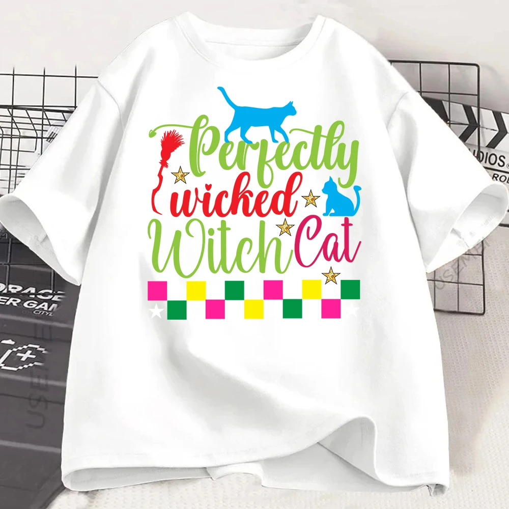 Colorful Cat Baby Pure Trendy Summer Loose Short Sleeved T-shirt Men Women Original Colorful Cat Pose Cute Tees Couple Women