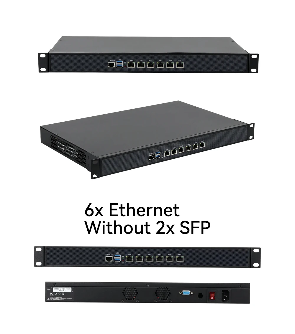 1U Firewall Network Server Intel Core I5-6200U 8260U J4125 3865U 6x Gigabit Ethernet Support Windows Linux Pfsense