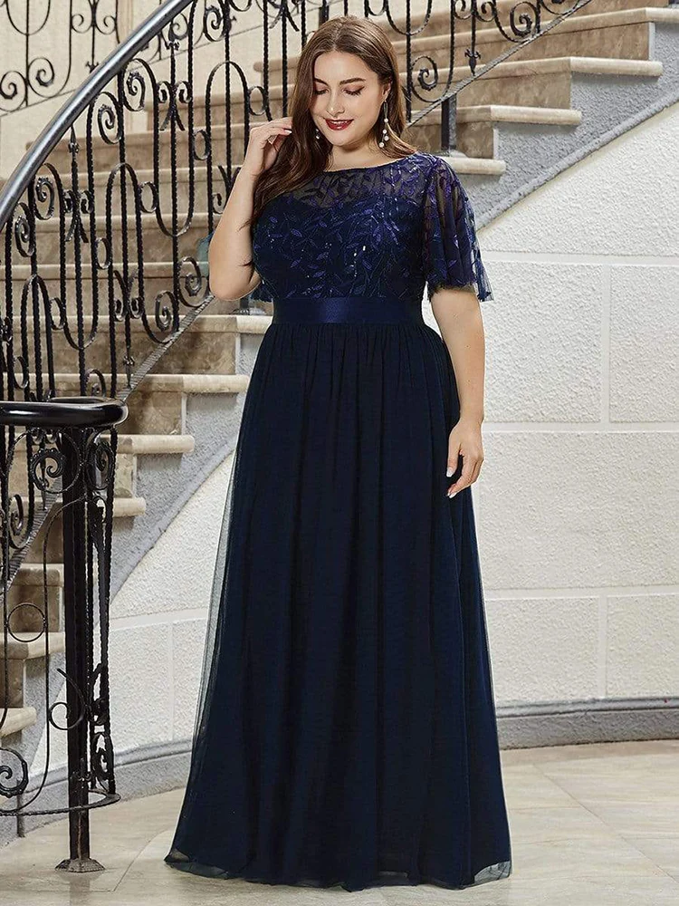 5XL 6XL Women Plus Size Elegant Long Dresses 2023 New Summer Luxury Mesh Sequin Embroidery Formal Wedding Evening Party Clothing