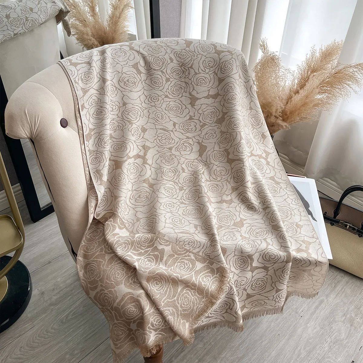 2026 Новая мода, двусторонний утолщенный женский теплый шарф с искусственным кашемиром, теплый цветочный шарф с кондиционером, женская дорожная шаль на шею