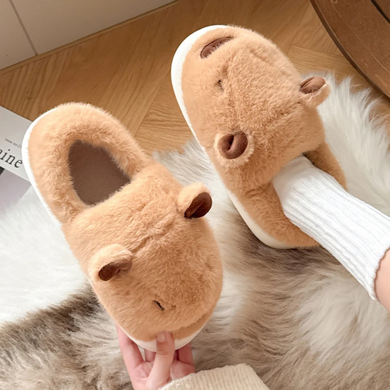 Capybara-Plüsch-Hausschuhe für Damen, flauschige Winter-Mules, Plateauschuhe, Mädchen-Freizeit-Innen-Schlappen, flauschige Fell-Slides, Unisex-Schuhe – Detail 6