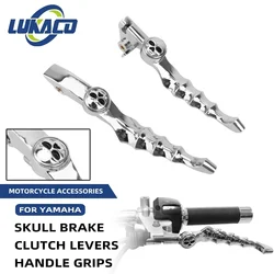Motorcycle Chrome Skull Brake Clutch Levers Handle Grips Set For Yamaha V-Star 650 Custom 1998-2016 V-Star 1100 Custom 99-09