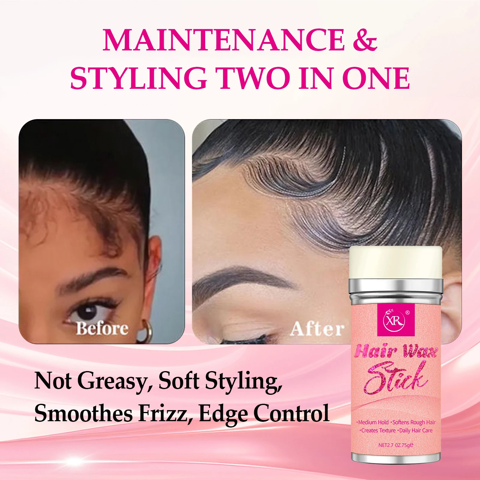 2pcs Portable Hair Wax Stick Edge Control, Smooth and Short-tempered, Tidy Hairline, Gently Nourish Texture.
