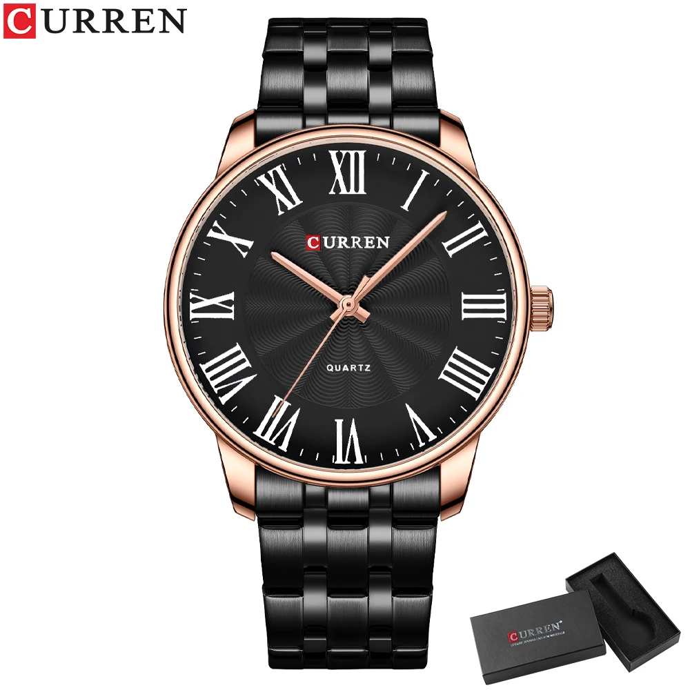 CURREN Neue schlichte Edelstahl-Armbanduhr für Herren, Luxusmarke, Business-Quarzuhr mit römischen Zahlen 3