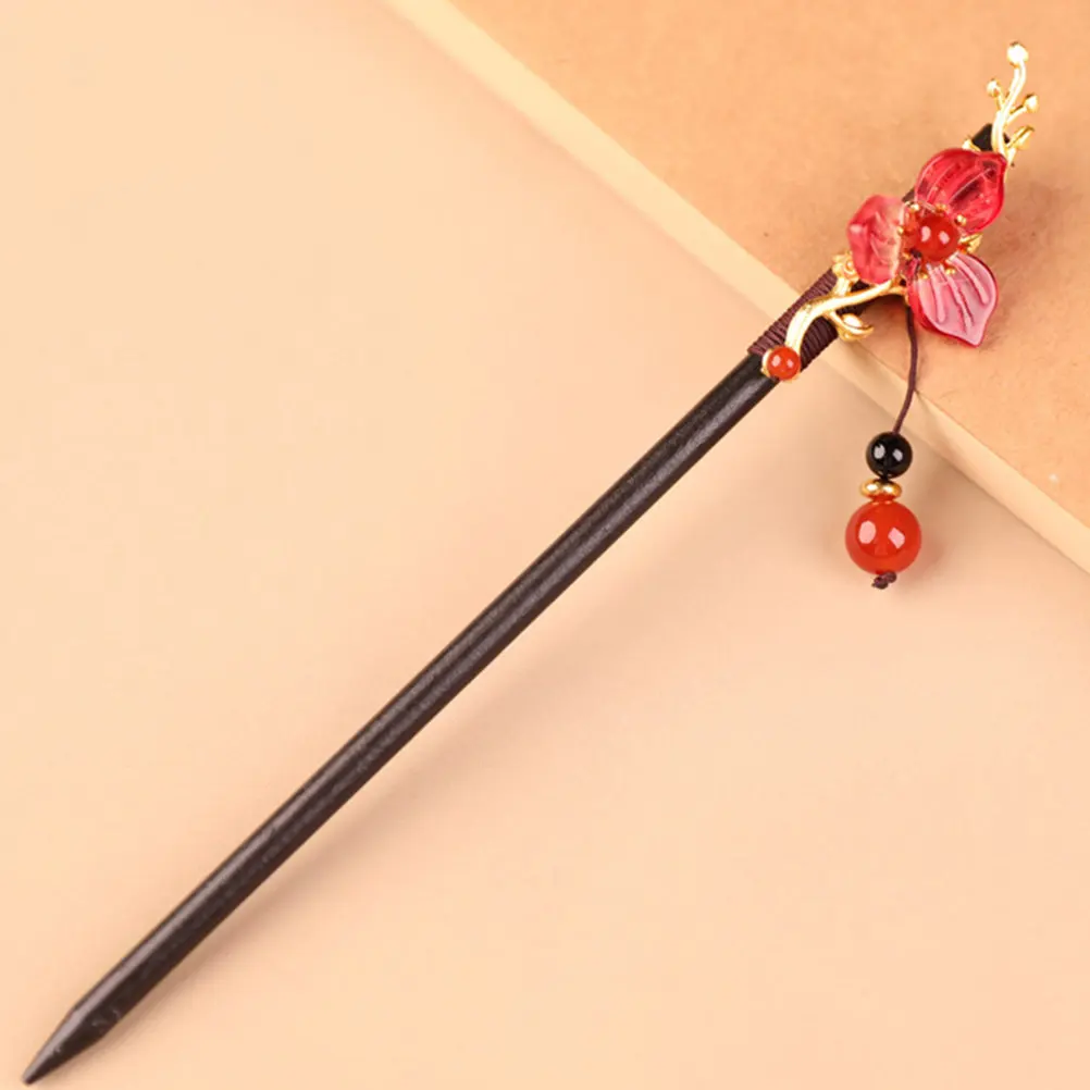 

Chinese Wooden Hairpin Vintage Flower Dangle Tassel Hair Stick for Wedding Party Prom Daily Styling Tool Japanese Hair