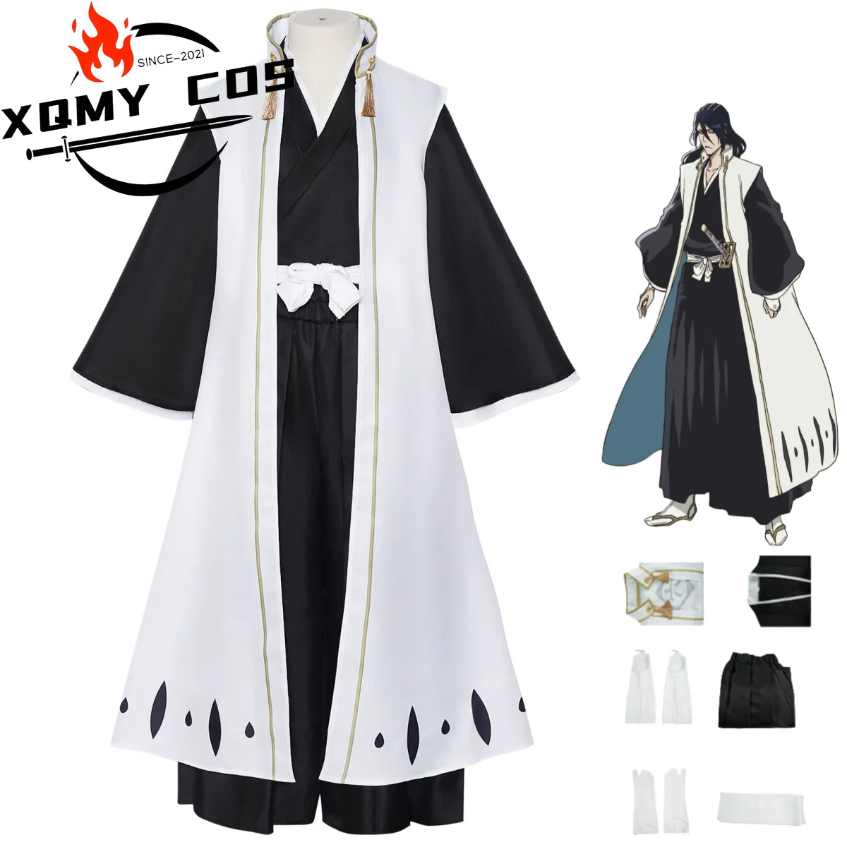 

XQAnime Bleach Kuchiki Byakuya Cosplay Costume Gotei 13 Captain White Cloak Combat Uniform Adult Man Halloween Carnival Suit
