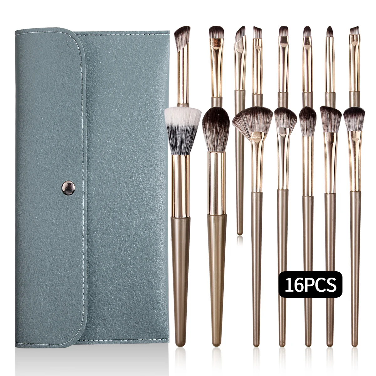Pennello per fard da 15 pezzi, pennello per cipria, pennello a ventaglio, set di pennelli per trucco multifunzionale + 1 borsa di stoccaggio portatile di grande capacità