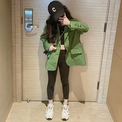 Fashion Girls Blazer Jacket Kids Clothes Spring Autumn Children Green Print Blazer Coat Top Outwear Vintage Children's Outerwear