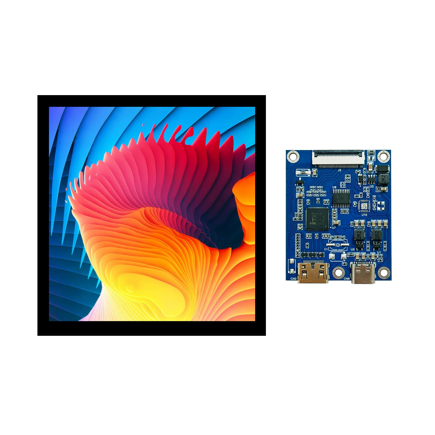 7.6 Inch Square TFT Display LCD Screen 1200x1200 Resolution High Brightness 1000nits With Touch Panel HDMI Driver Board