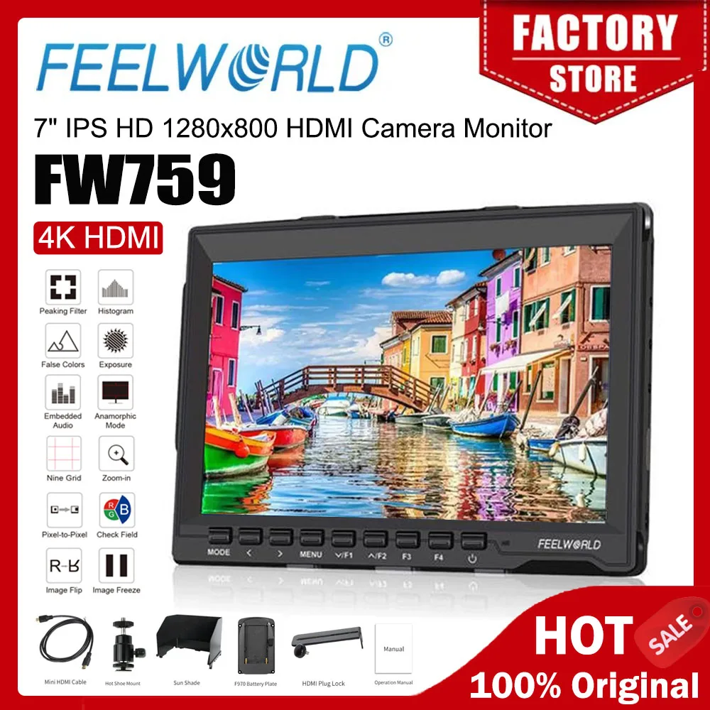 Feelworld FW759 7 Inch IPS HD 1280x800 DSLR Camera Field Monitor HDMI 1080P 7