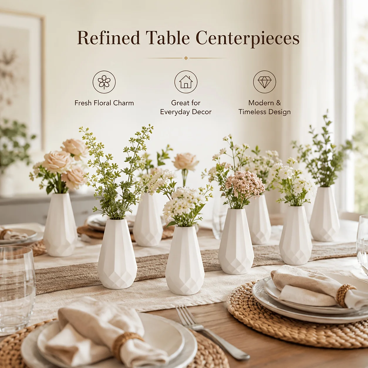 10pcs Pack 10pcs White Mini Plastic Vases Suitable for Fresh/Dried/Artificial Flowers, Farmhouse Style Asymmetric Cylindrical Vases with Geometric Base, Modern Table Centerpieces for Wedding,, Office Decor - Bottles