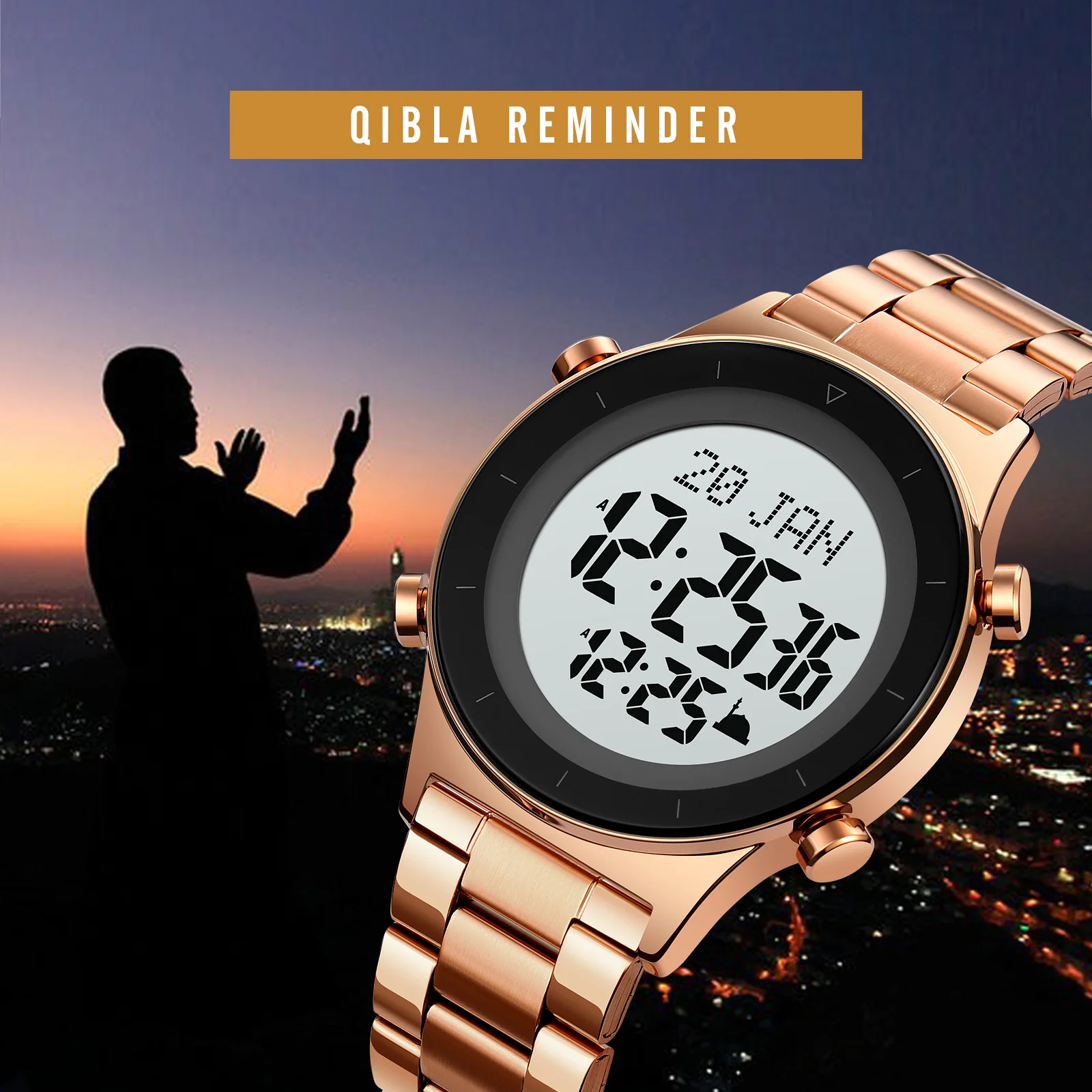 

SKMEI Fashion Muslim Compass Qibla Watch Multifunctional Luminous Waterproof Bookmark Power Trend Men's Electronic Watch 2142