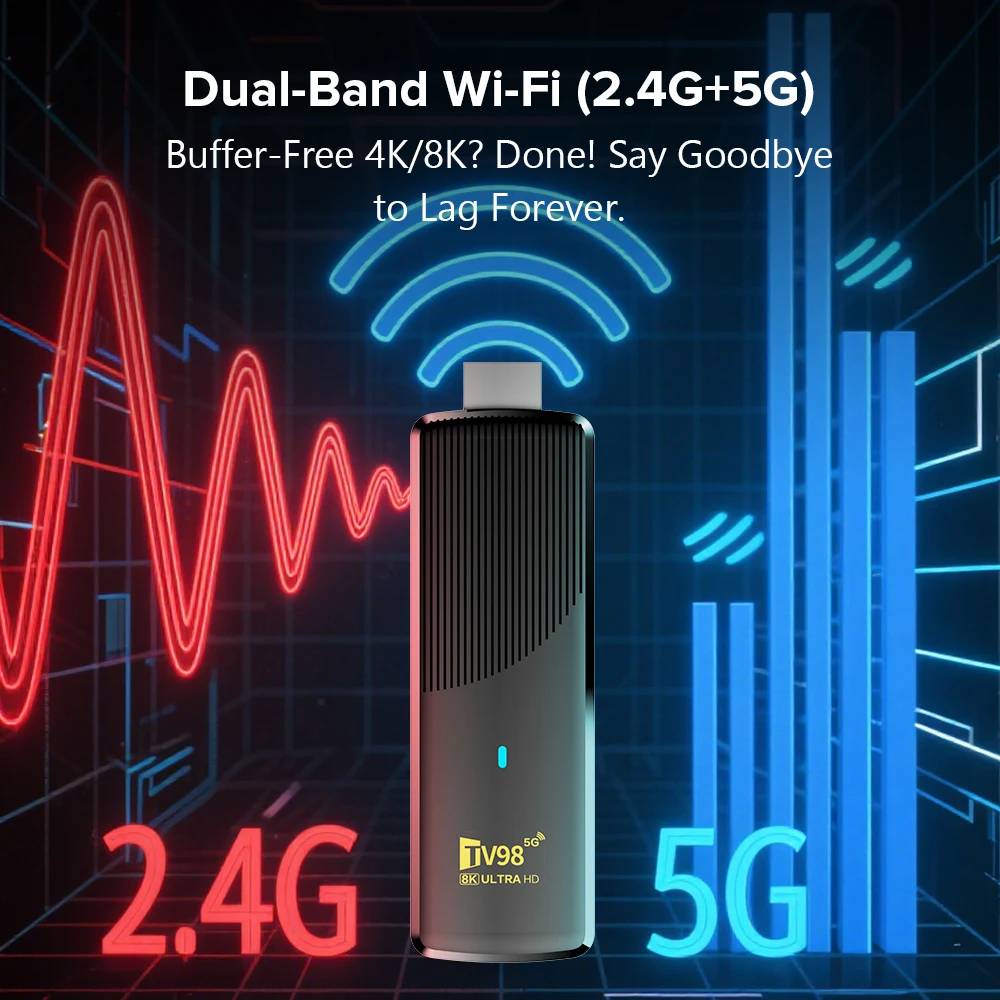 TV98 ATV X9 Smart TV Stick Android 14 Allwinner H313 8GB RAM 128GB ROM 4K 8K HDR10 2.4G&5G Dual‑Band WiFi 6 Media Player