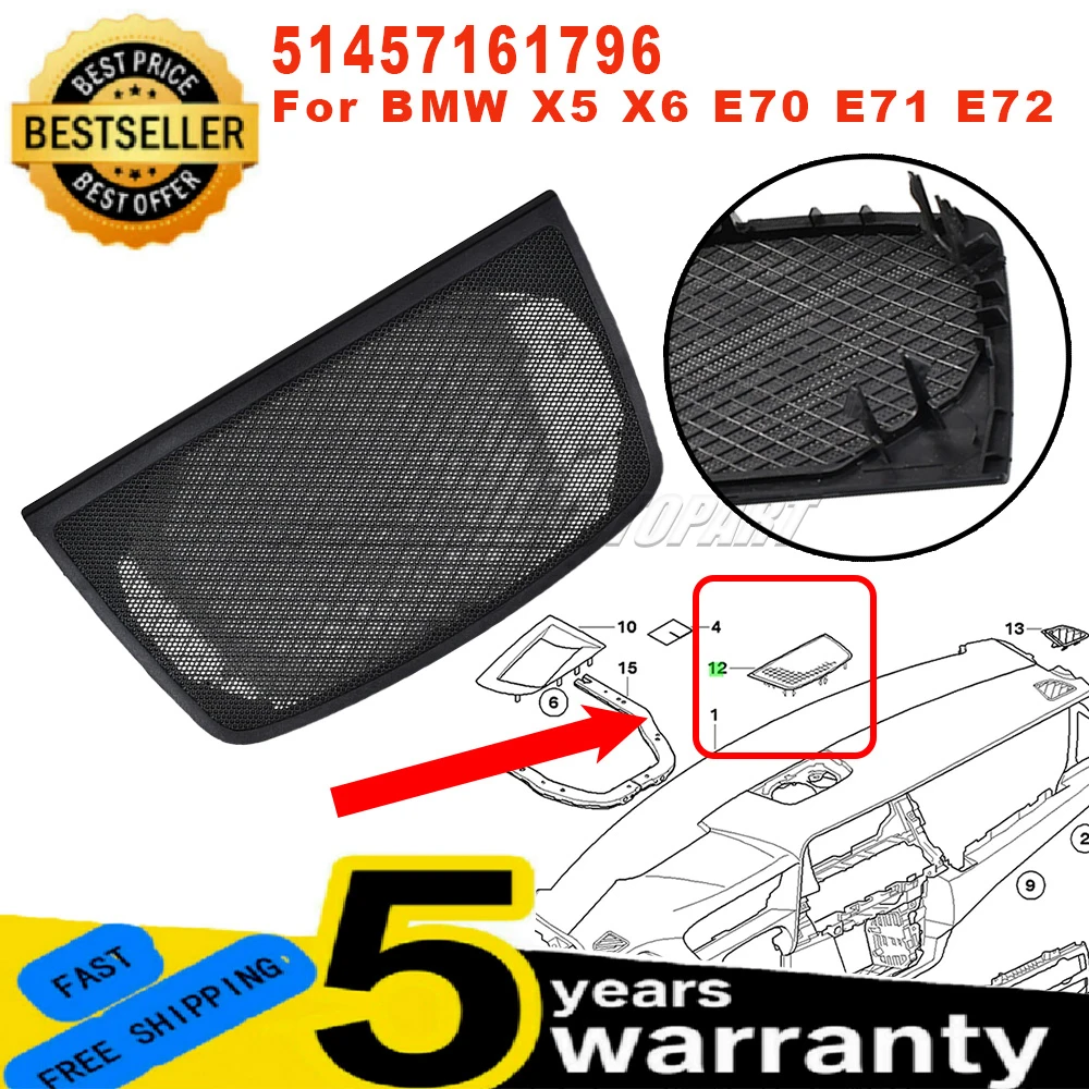 New 51457161796 For BMW X5 X6 E70 E71 E72 Dashboard Speaker Cover Panel Grille Speaker Net Cover Central Control Car Accessories