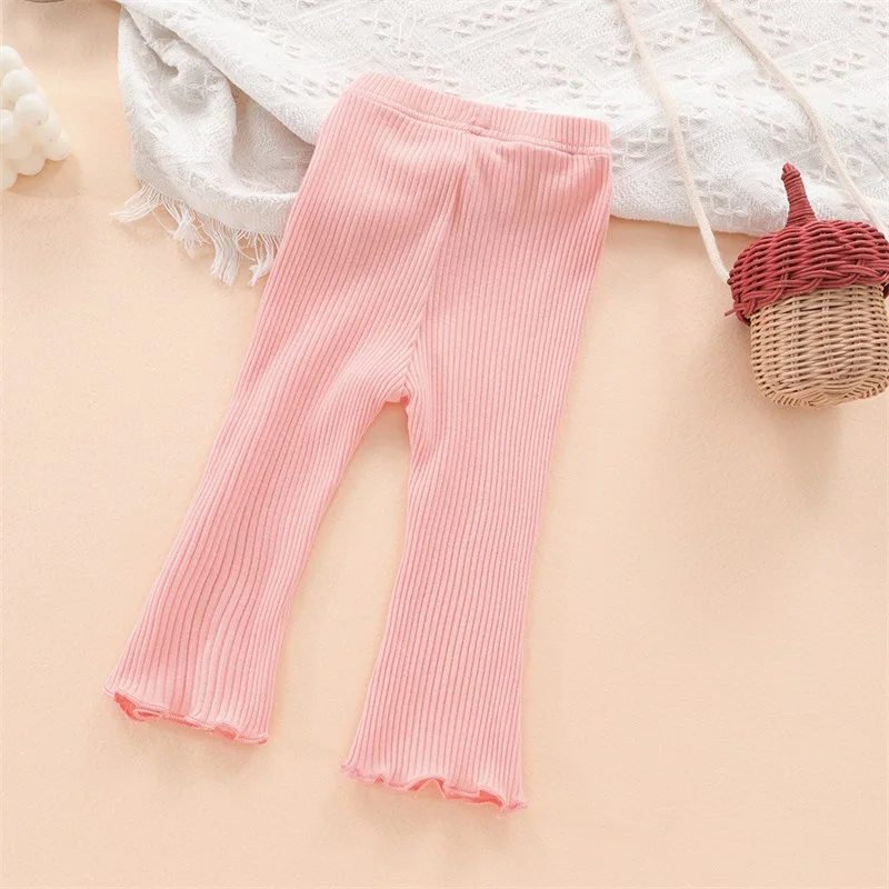 2024 Spring New Fashion Girl Children Thin Leggings Solid Ribbed Baby Boot Cut Cotton Kids Flared Pants Toddler Trousers Clothes