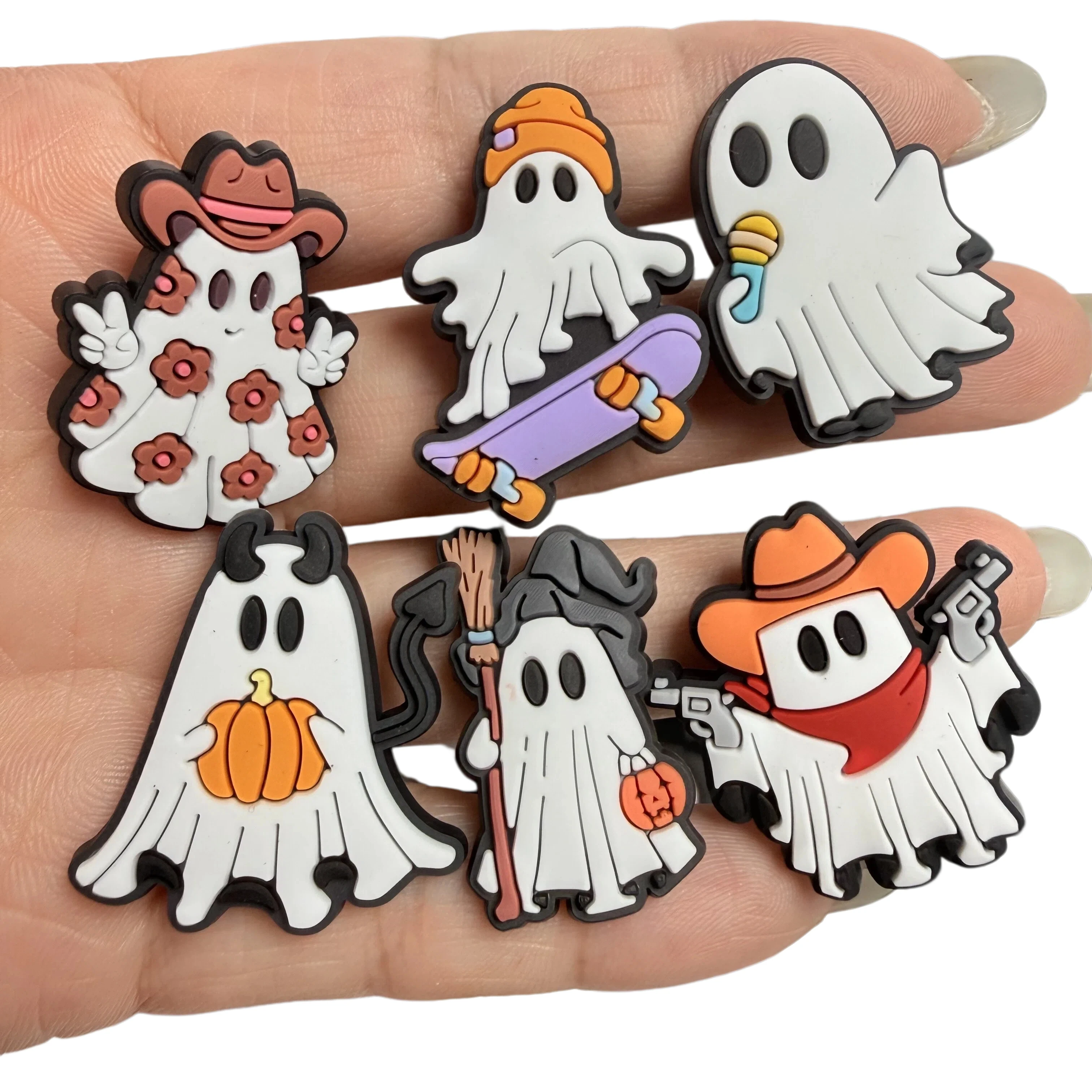 18-100Pcs Halloween Ghost Sandal Buckle Charms Pumpkin Adult PVC Garden Shoe Accessories DIY Holiday Phone Case
