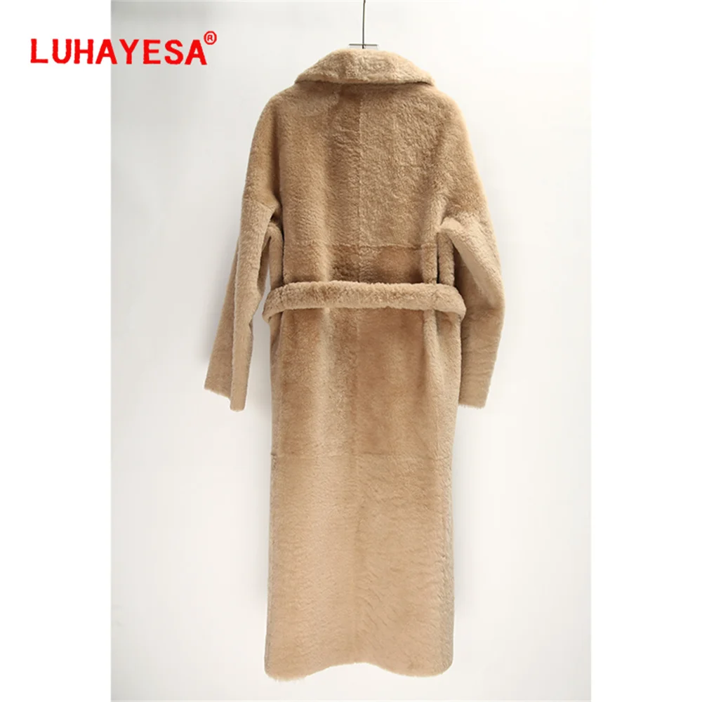 Only camel S 2024 New Extra Long Good Quality Soft Merino Sheepskin Shearling Fur 1 Year Lamb Merino Real Fur Coat