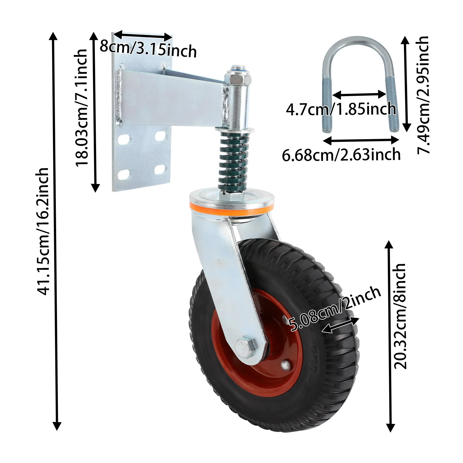 8'' Gate Wheels Gate Caster 360° Rotation Heavy Duty Gate Caster 300kg/661.39lbs Load