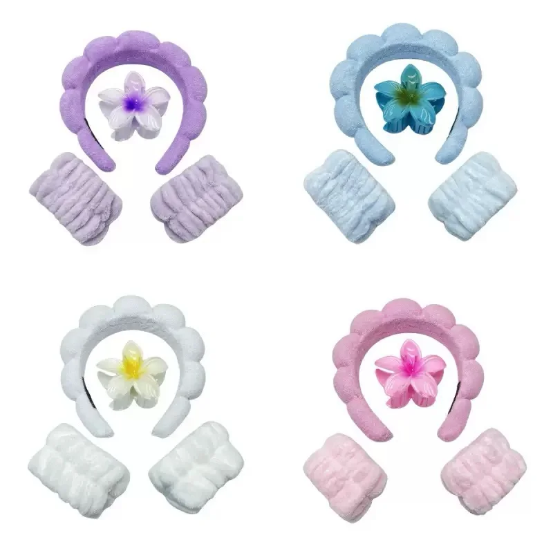 Plumeria Cloud Flanell Schwamm Gesichtswäsche Wasserdichtes Stirnband Haarnadel Set Haarschmuck für Frauen – Detail 3