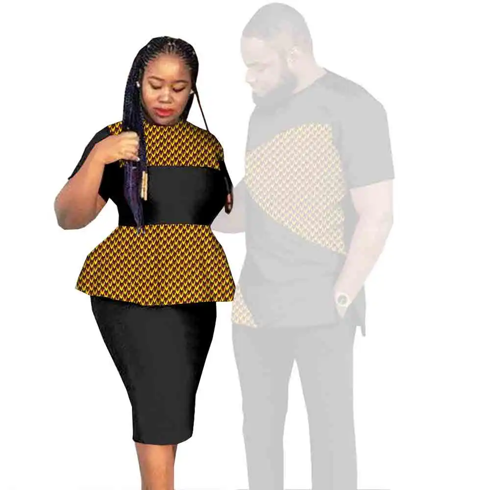 African Clothes for Couples Dashiki Women Patchwork Print Dresses Matching Men Outfit Top and Pants Sets Love Party Wear S20C010