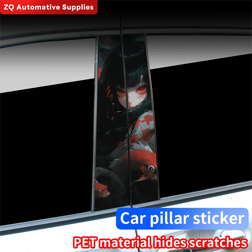 

Horror Girl Car Stickers Funny Auto B Pillar Waterproof Decoration DIY Cover Car Doors Pillar Sunscreen Decals Accessories