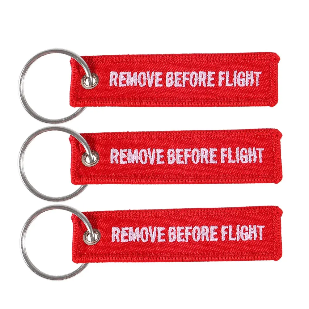 3PCS 8x2cm Mini REMOVE BEFORE FLIGHT Keychain For Trinkets Aviation Gift Promotion Christmas Gifts Key Tag Embroidery Key Chain