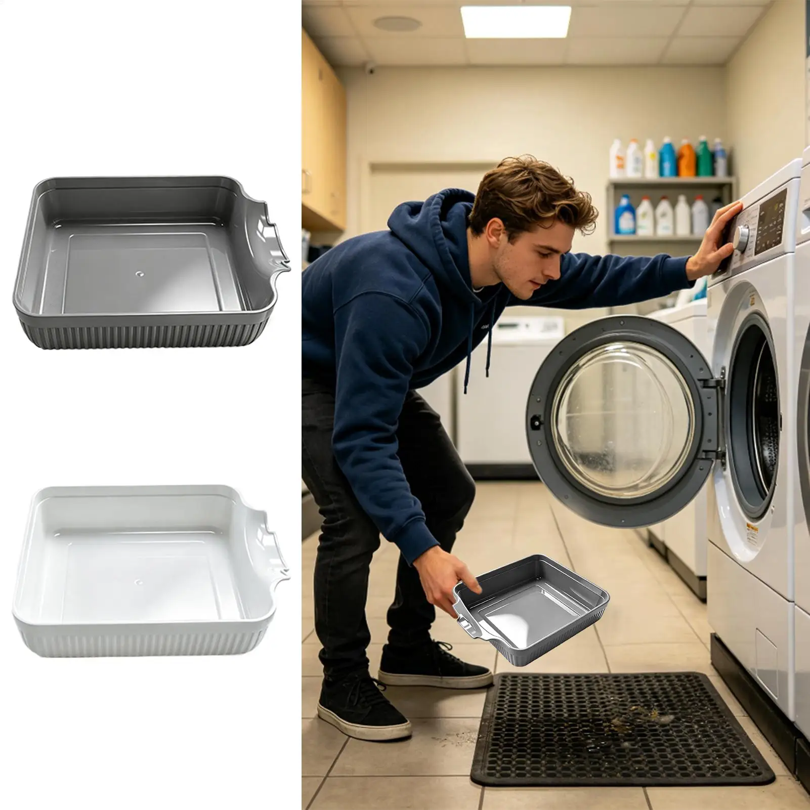 Washing Machine Drainage Tray 3D Printing Drain Funnel Drip Tray for Cleaning Lint Filters Water Catch Tray Stops Floor Spills