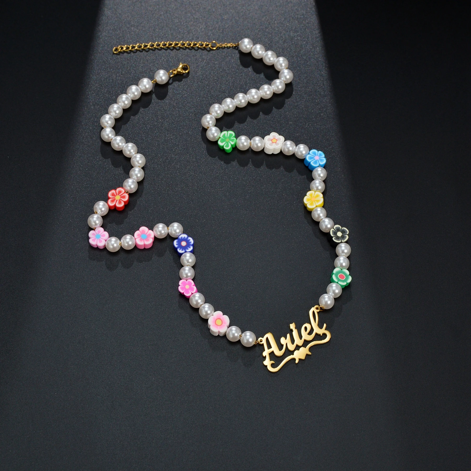 Collar de acero inoxidable personalizado con nombre para mujer, cadena con cuentas de flores de colores, Gargantilla, colgante, regalo de joyería, novedad de 2022