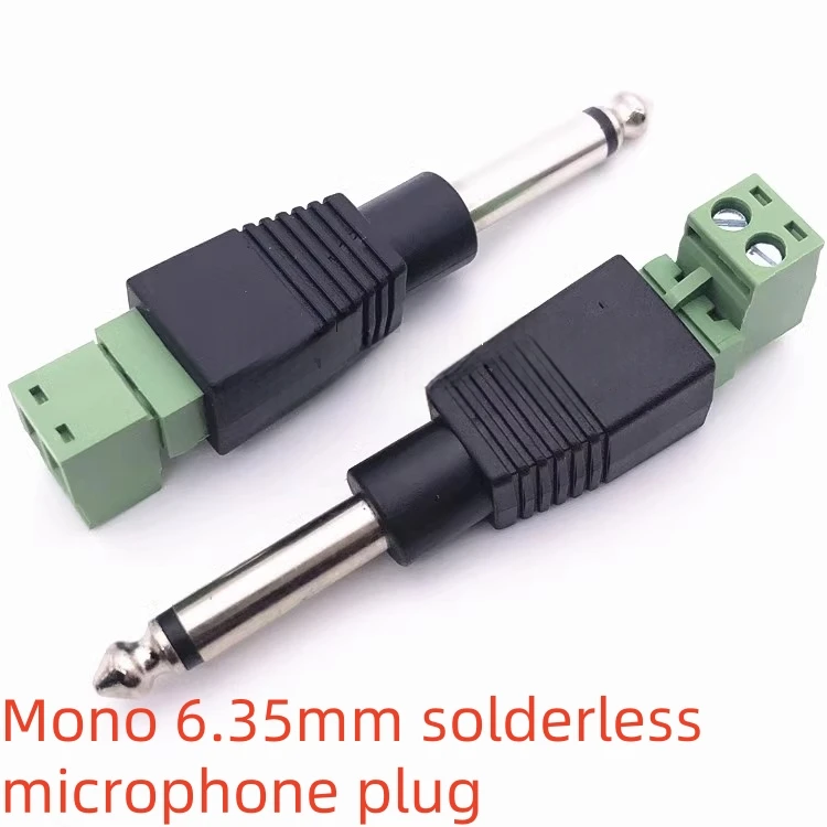 1pcs Mono 6.35mm 6.5 Solder-free Microphone Plug Audio Connector Green Terminal