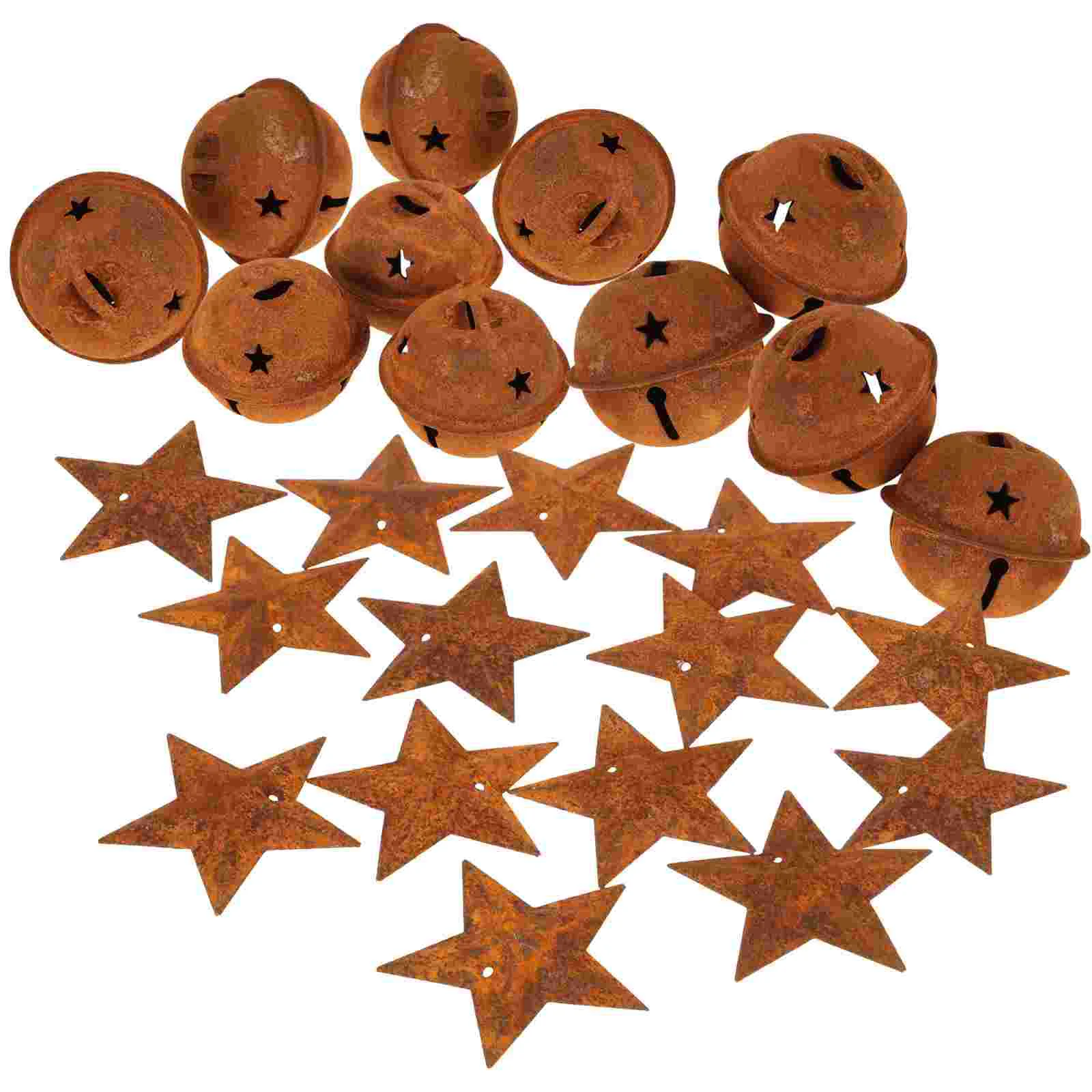 50 Pcs Rustic Vintage Star naments 4.5cm Small Star 4cm Hole Bell Christmas Tree Decorations Bell Accessories for Gift